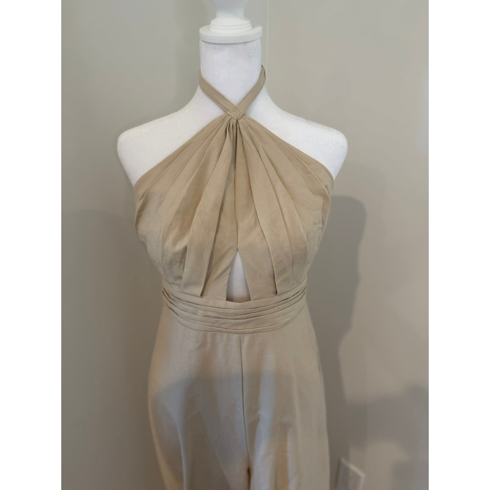 Lush Oat Wide Leg Halter Jumpsuit with Keyhole Cut-out Size S - Picture 4 of 7